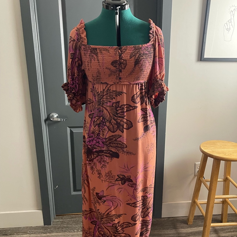 Anthropologie Terracotta and Purple Midi Dress